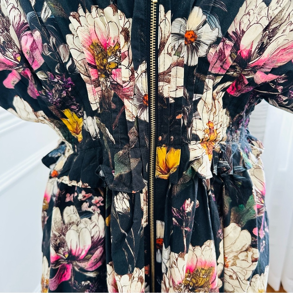 NWT Anthropologie V-Neck Smocked Floral Midi Dress w Zip Front Kentucky Derby - Picture 4 of 16